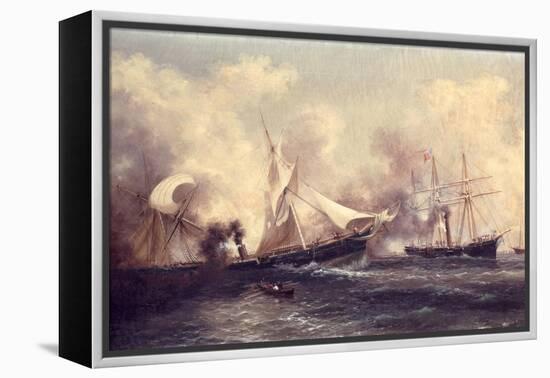 U.S.S. Kearsarge Sinking the Alabama, 19th June 1864-Xanthus Russell Smith-Framed Premier Image Canvas