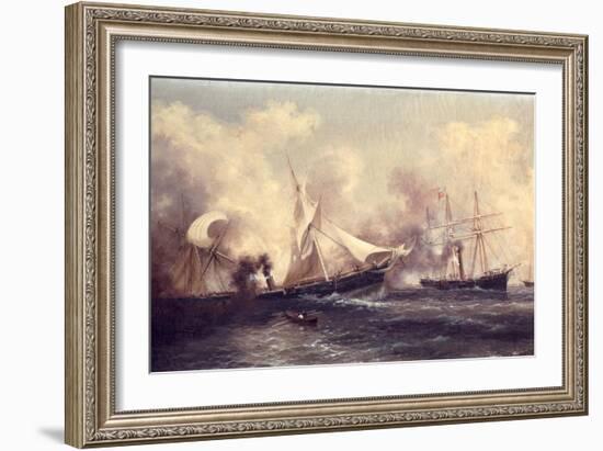 U.S.S. Kearsarge Sinking the Alabama, 19th June 1864-Xanthus Russell Smith-Framed Giclee Print