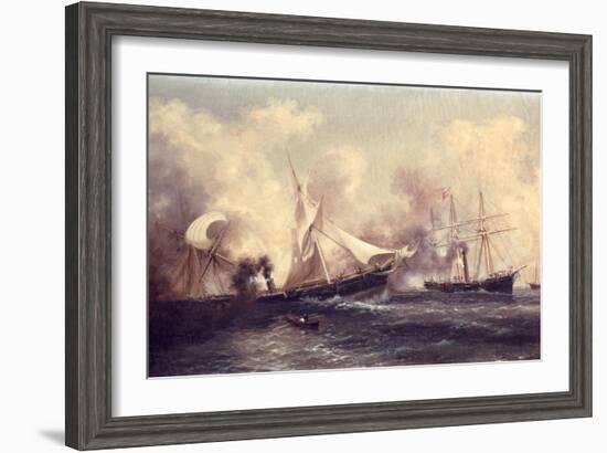 U.S.S. Kearsarge Sinking the Alabama, 19th June 1864-Xanthus Russell Smith-Framed Giclee Print