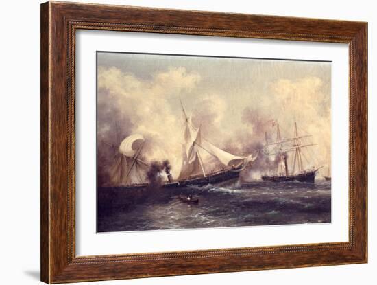 U.S.S. Kearsarge Sinking the Alabama, 19th June 1864-Xanthus Russell Smith-Framed Giclee Print