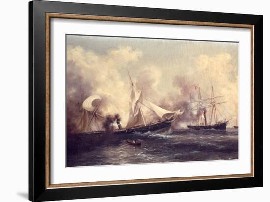 U.S.S. Kearsarge Sinking the Alabama, 19th June 1864-Xanthus Russell Smith-Framed Giclee Print