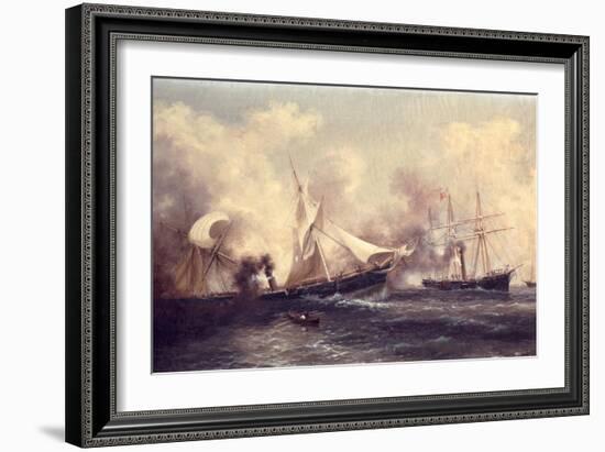 U.S.S. Kearsarge Sinking the Alabama, 19th June 1864-Xanthus Russell Smith-Framed Giclee Print