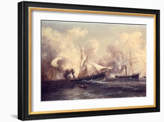 U.S.S. Kearsarge Sinking the Alabama, 19th June 1864-Xanthus Russell Smith-Framed Giclee Print