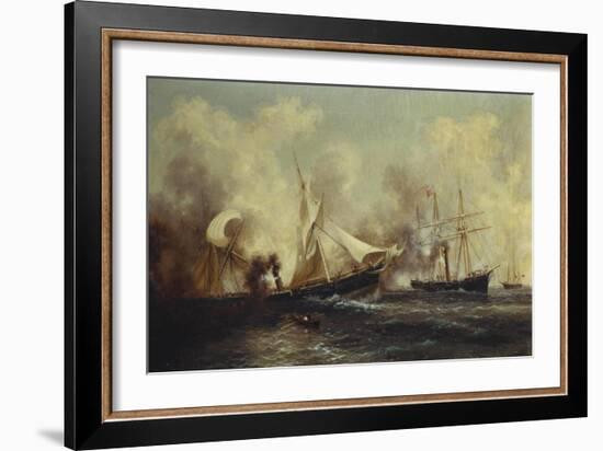 U.S.S. Kearsarge Sinking the Alabama-Xanthus Russell Smith-Framed Giclee Print