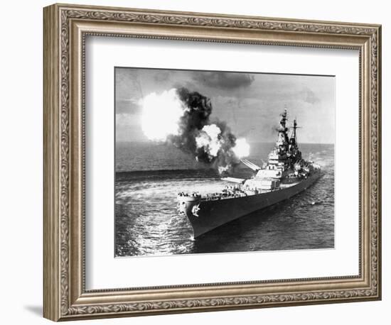 U.S.S. Missouri Firing its Guns-null-Framed Photographic Print