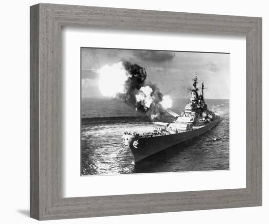 U.S.S. Missouri Firing its Guns-null-Framed Photographic Print