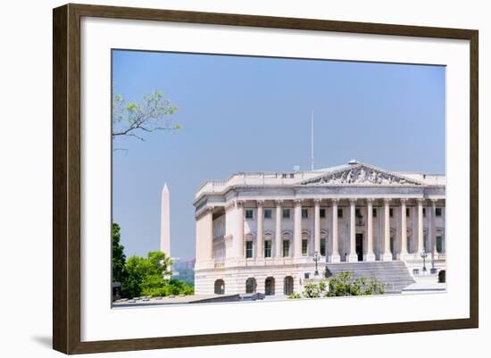 U.S. Senate side of U.S. Capitol with Washington Monument in background, Washington D.C..-null-Framed Photographic Print