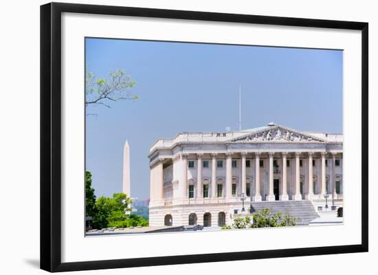 U.S. Senate side of U.S. Capitol with Washington Monument in background, Washington D.C..-null-Framed Photographic Print