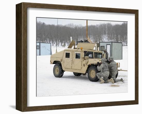 U.S. Soldiers Take Cover Behind a Humvee During Combat Support Training Exercises-Stocktrek Images-Framed Photographic Print