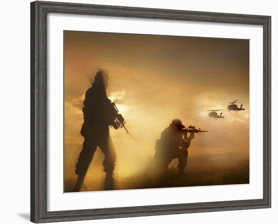 U.S. Special Forces Provide Security For Two Incoming UH-60 Black Hawk Helicopters-Stocktrek Images-Framed Photographic Print