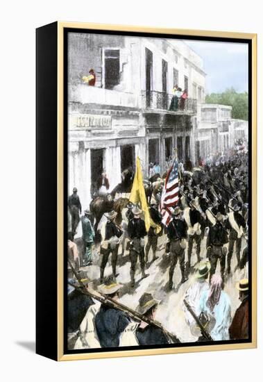 U.S. Troops Entering Ponce, Puerto Rico, During the Spanish-American War, c.1898-null-Framed Premier Image Canvas