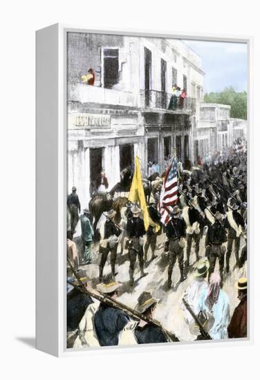 U.S. Troops Entering Ponce, Puerto Rico, During the Spanish-American War, c.1898-null-Framed Premier Image Canvas