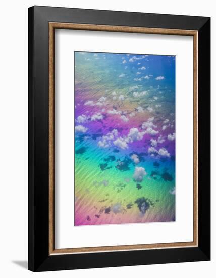 U.S. Virgin Islands, St. Thomas. Aerial view of clouds and rainbow over the Caribbean Sea-Walter Bibikow-Framed Photographic Print