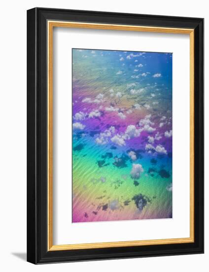 U.S. Virgin Islands, St. Thomas. Aerial view of clouds and rainbow over the Caribbean Sea-Walter Bibikow-Framed Photographic Print