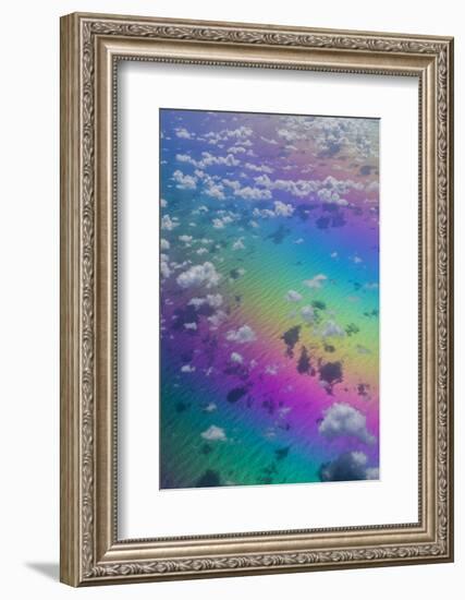 U.S. Virgin Islands, St. Thomas. Aerial view of clouds and rainbow over the Caribbean Sea-Walter Bibikow-Framed Photographic Print