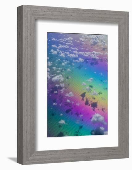U.S. Virgin Islands, St. Thomas. Aerial view of clouds and rainbow over the Caribbean Sea-Walter Bibikow-Framed Photographic Print