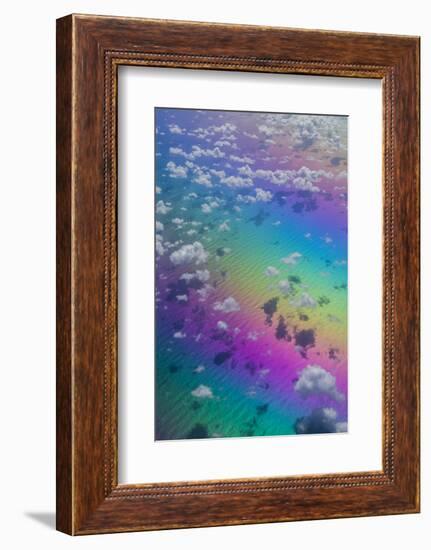 U.S. Virgin Islands, St. Thomas. Aerial view of clouds and rainbow over the Caribbean Sea-Walter Bibikow-Framed Photographic Print