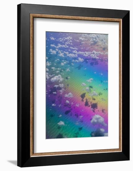 U.S. Virgin Islands, St. Thomas. Aerial view of clouds and rainbow over the Caribbean Sea-Walter Bibikow-Framed Photographic Print