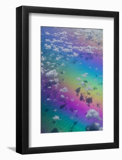 U.S. Virgin Islands, St. Thomas. Aerial view of clouds and rainbow over the Caribbean Sea-Walter Bibikow-Framed Photographic Print