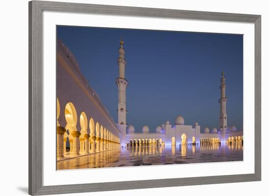 UAE, Abu Dhabi. Sheikh Zayed bin Sultan Mosque courtyard-Walter Bibikow-Framed Premium Photographic Print