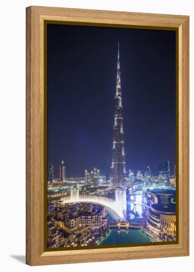 UAE, Downtown Dubai. Cityscape with Burj Khalifa.-Walter Bibikow-Framed Premier Image Canvas