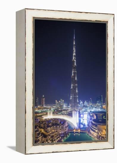 UAE, Downtown Dubai. Cityscape with Burj Khalifa.-Walter Bibikow-Framed Premier Image Canvas