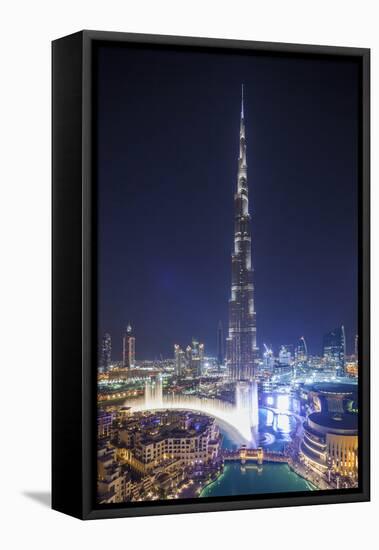 UAE, Downtown Dubai. Cityscape with Burj Khalifa.-Walter Bibikow-Framed Premier Image Canvas