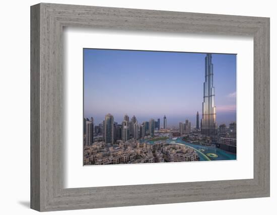 UAE, Downtown Dubai. Cityscape with Burj Khalifa.-Walter Bibikow-Framed Photographic Print