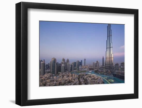 UAE, Downtown Dubai. Cityscape with Burj Khalifa.-Walter Bibikow-Framed Photographic Print