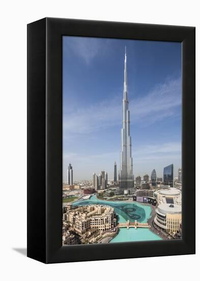 UAE, Downtown Dubai. Cityscape with Burj Khalifa.-Walter Bibikow-Framed Premier Image Canvas