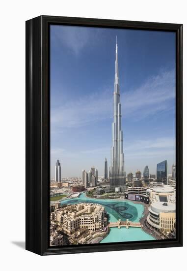 UAE, Downtown Dubai. Cityscape with Burj Khalifa.-Walter Bibikow-Framed Premier Image Canvas