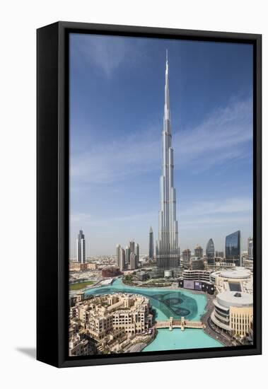 UAE, Downtown Dubai. Cityscape with Burj Khalifa.-Walter Bibikow-Framed Premier Image Canvas