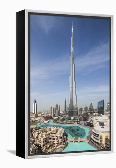 UAE, Downtown Dubai. Cityscape with Burj Khalifa.-Walter Bibikow-Framed Premier Image Canvas