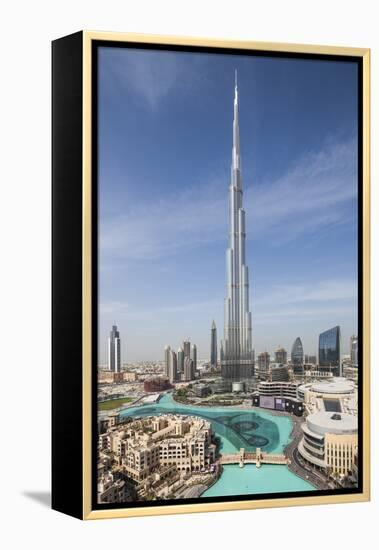 UAE, Downtown Dubai. Cityscape with Burj Khalifa.-Walter Bibikow-Framed Premier Image Canvas