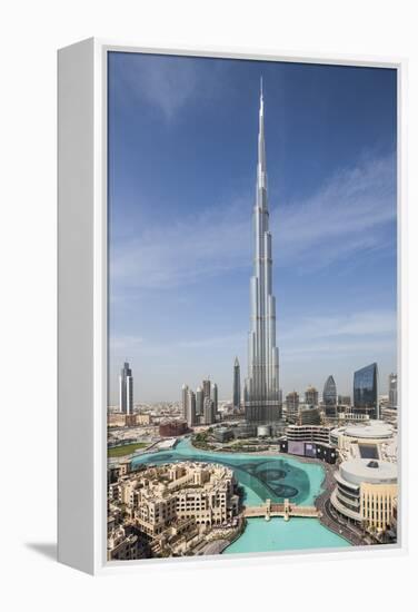 UAE, Downtown Dubai. Cityscape with Burj Khalifa.-Walter Bibikow-Framed Premier Image Canvas