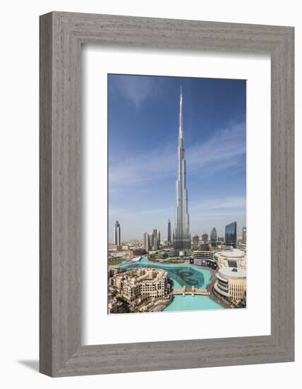 UAE, Downtown Dubai. Cityscape with Burj Khalifa.-Walter Bibikow-Framed Photographic Print