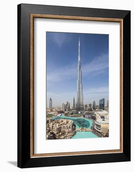 UAE, Downtown Dubai. Cityscape with Burj Khalifa.-Walter Bibikow-Framed Photographic Print