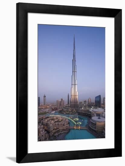 UAE, Downtown Dubai. Cityscape with Burj Khalifa.-Walter Bibikow-Framed Premium Photographic Print