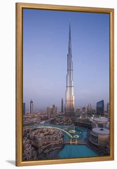 UAE, Downtown Dubai. Cityscape with Burj Khalifa.-Walter Bibikow-Framed Premier Image Canvas