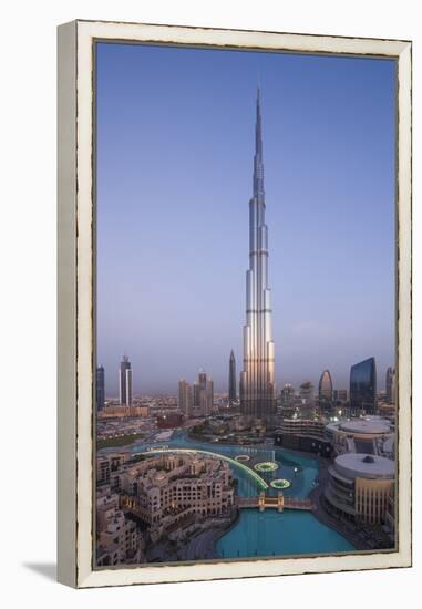UAE, Downtown Dubai. Cityscape with Burj Khalifa.-Walter Bibikow-Framed Premier Image Canvas