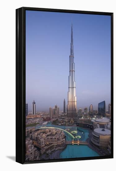 UAE, Downtown Dubai. Cityscape with Burj Khalifa.-Walter Bibikow-Framed Premier Image Canvas