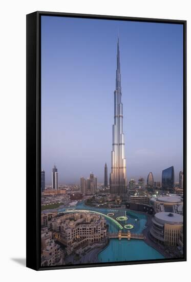 UAE, Downtown Dubai. Cityscape with Burj Khalifa.-Walter Bibikow-Framed Premier Image Canvas