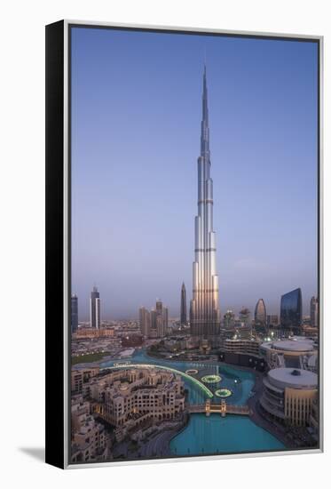 UAE, Downtown Dubai. Cityscape with Burj Khalifa.-Walter Bibikow-Framed Premier Image Canvas