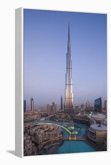 UAE, Downtown Dubai. Cityscape with Burj Khalifa.-Walter Bibikow-Framed Premier Image Canvas