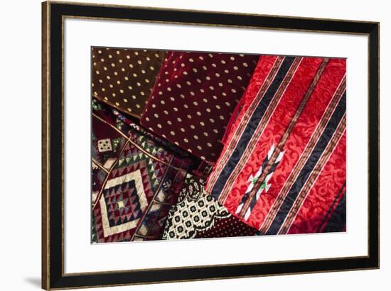 UAE, Dubai, Deira. Souvenir fabric-Walter Bibikow-Framed Premium Photographic Print