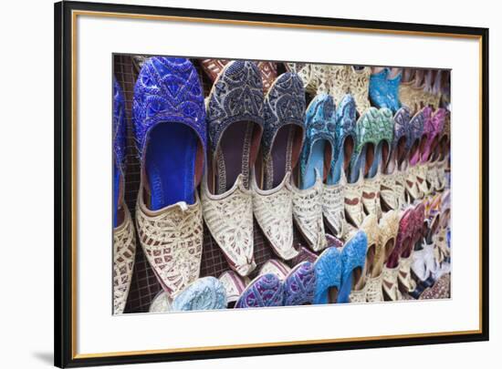 UAE, Dubai, Deira. Souvenir traditional slippers-Walter Bibikow-Framed Premium Photographic Print