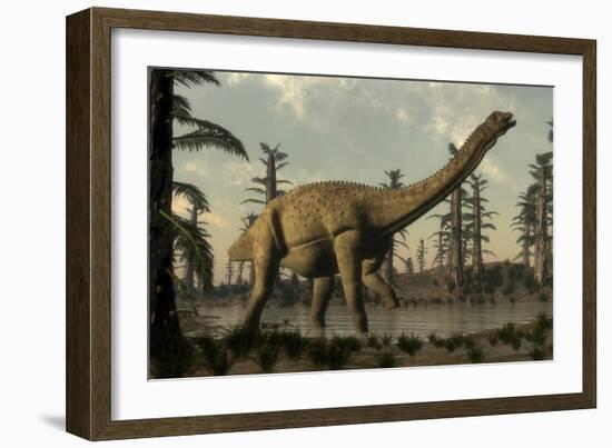 Uberabatitan Dinosaur Walking in a Prehistoric Lake-Stocktrek Images-Framed Art Print