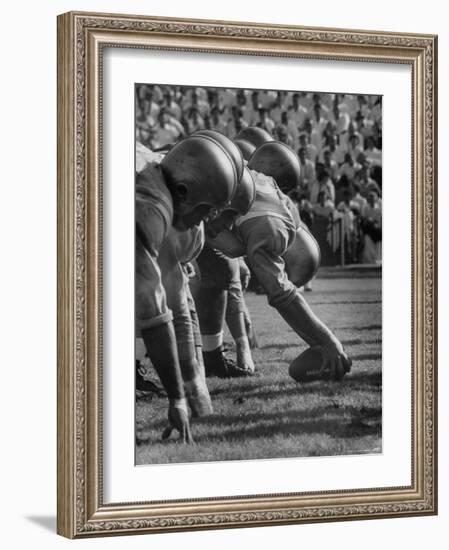 UCLA Football Line Shown in UCLA vs. Stanford Game-George Silk-Framed Photographic Print