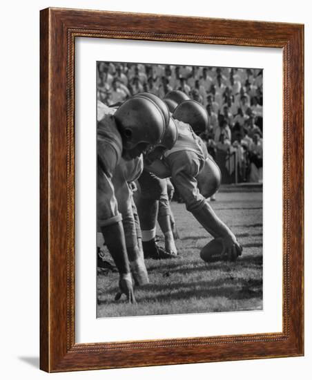 UCLA Football Line Shown in UCLA vs. Stanford Game-George Silk-Framed Photographic Print