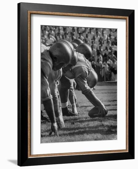 UCLA Football Line Shown in UCLA vs. Stanford Game-George Silk-Framed Photographic Print